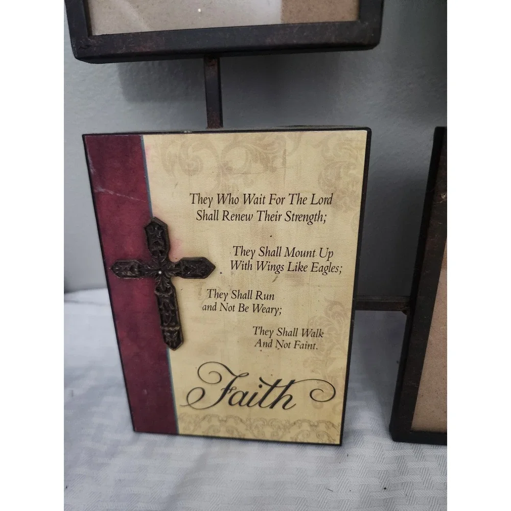 Religious Faith Hope Love Multi Photo Collage Wall Frame Metal Scripture Decor